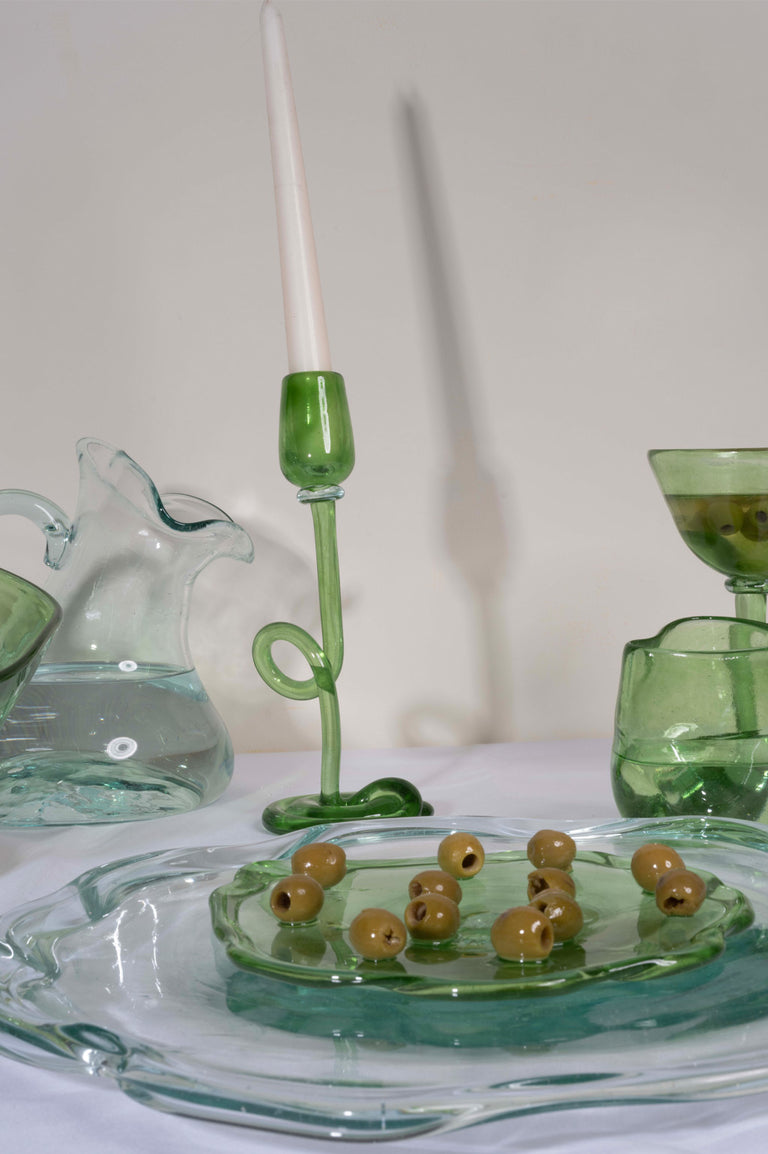 Thaw - Recycled Glass Candlestick in Leaf Green