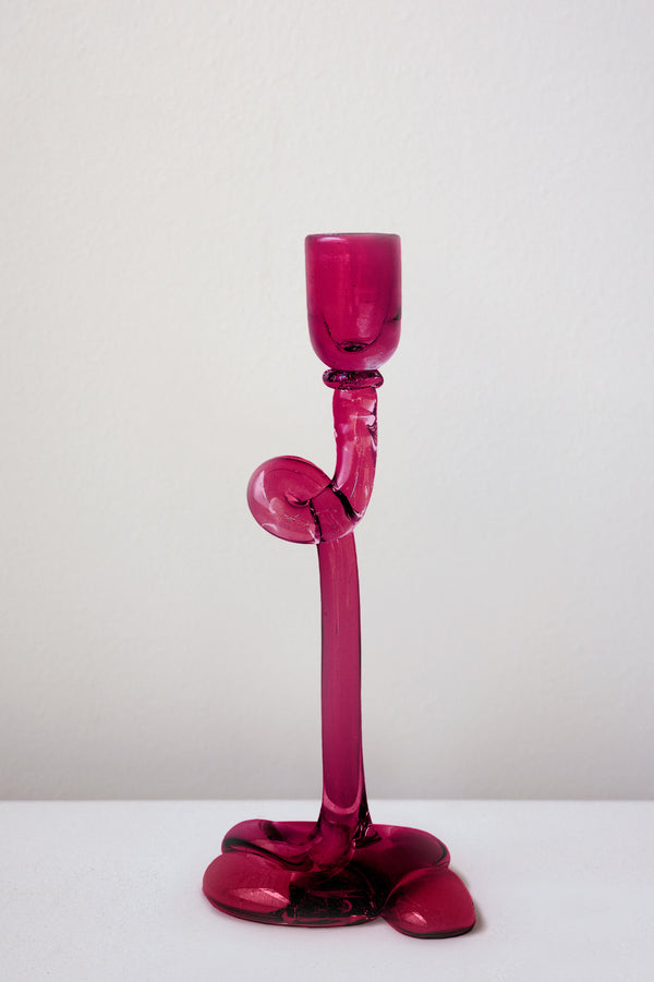 Thaw - Recycled Glass Candlestick in Magenta
