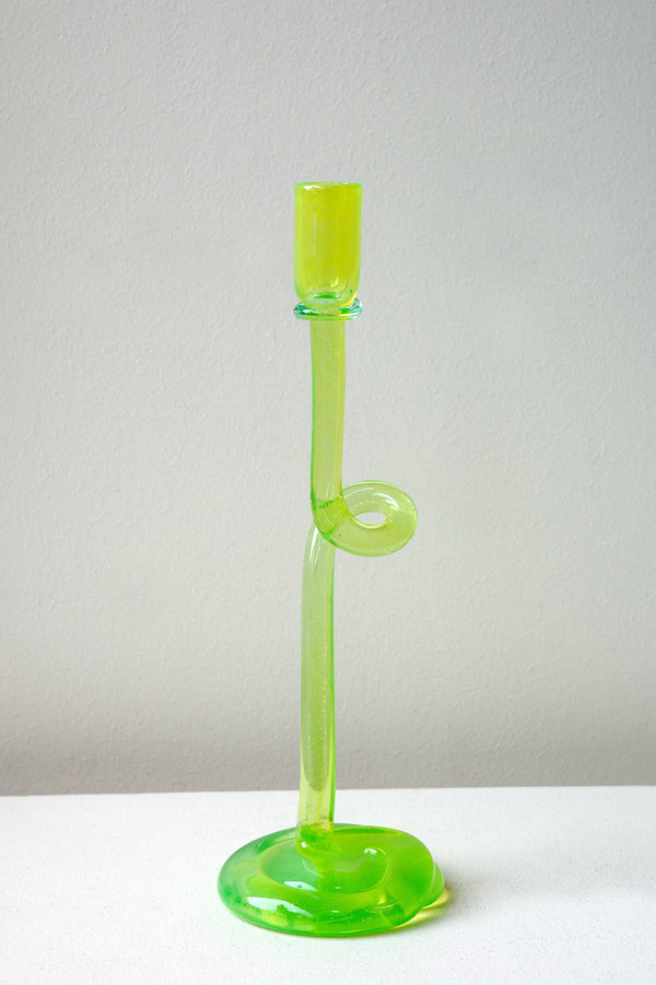 Thaw - Recycled Glass Candlestick in Acid Green
