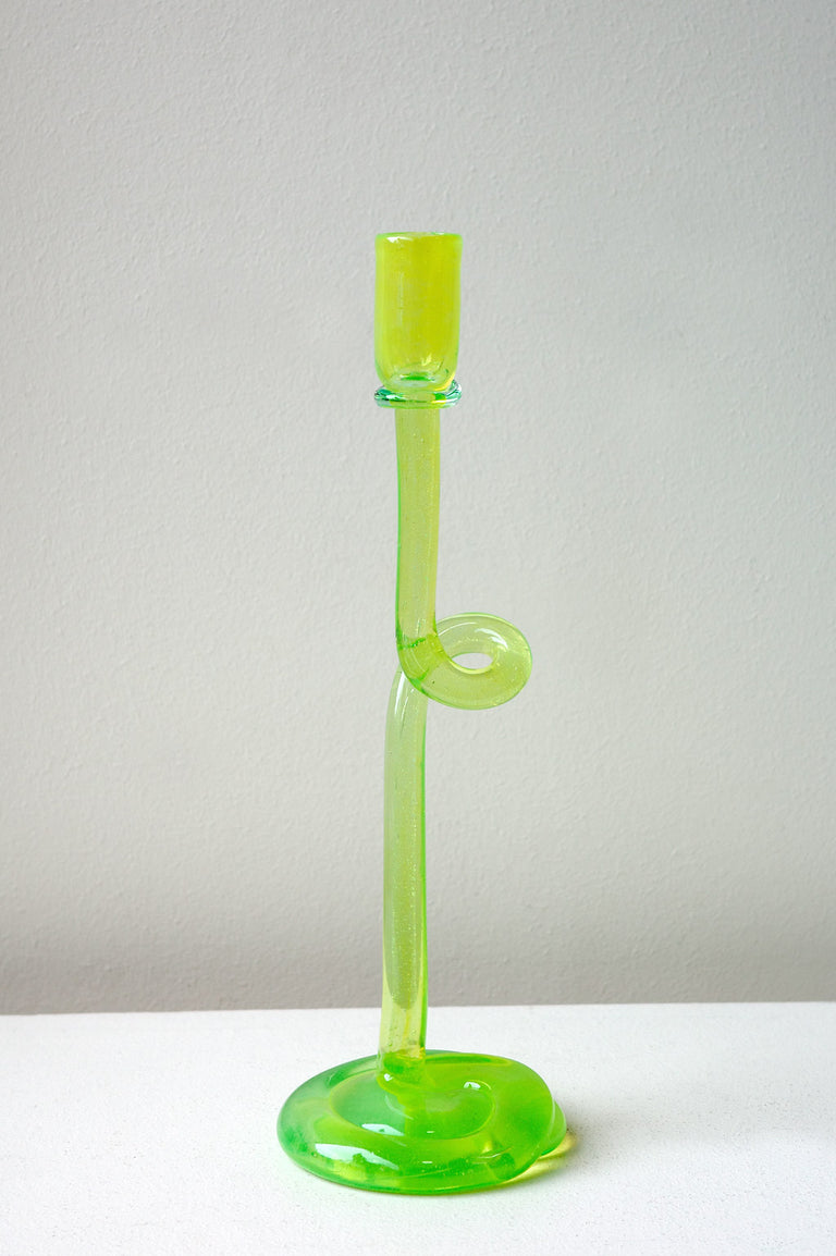 Thaw - Recycled Glass Candlestick in Acid Green