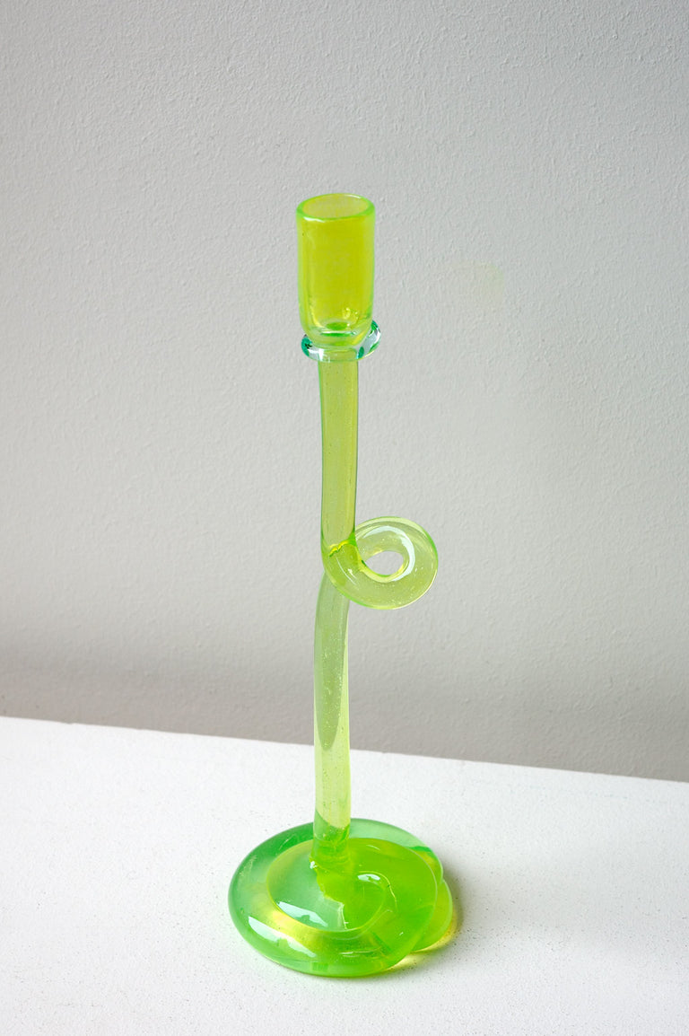Thaw - Recycled Glass Candlestick in Acid Green