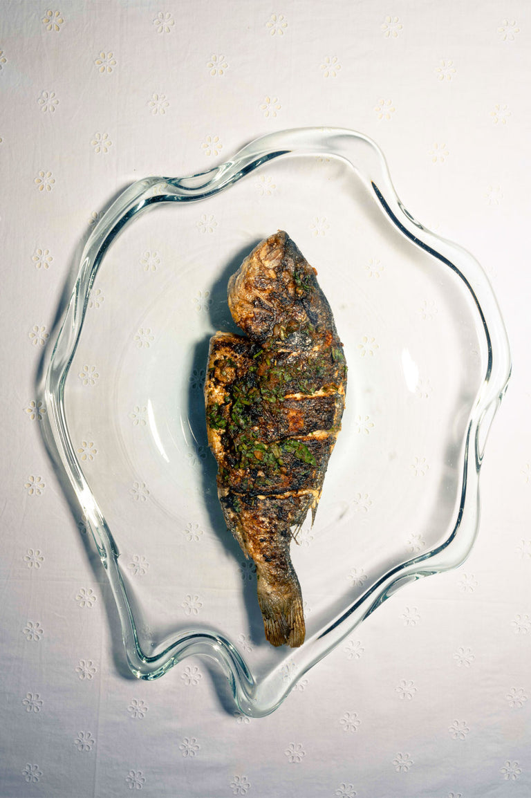 Pond - Large Recycled Glass Serving Plate in Clear