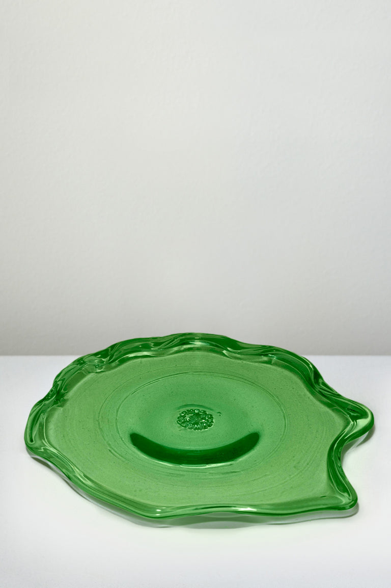 Pond - Large Recycled Glass Serving Plate in Leaf Green