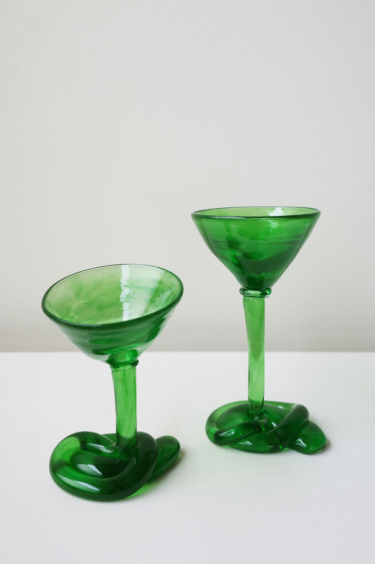 B118 - Recycled Martini Glass in Leaf Green