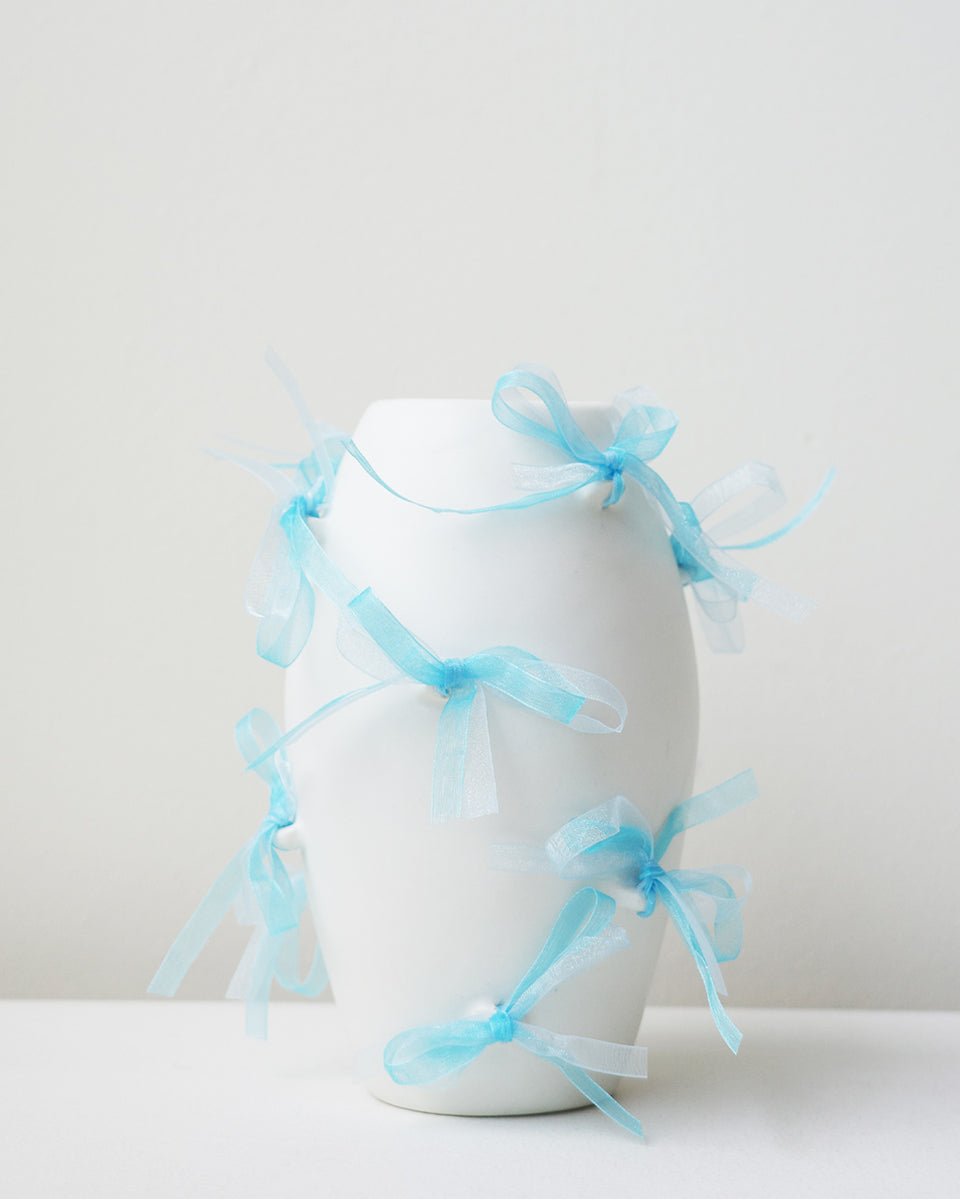 Pearly Pearl - Small Vase In Matte White w/ Organza Ribbon