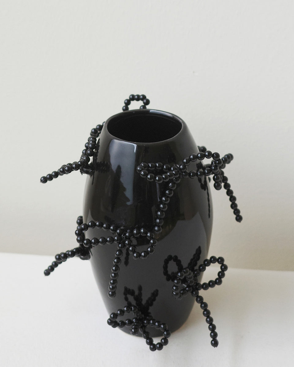 "Notsobig" Power, Corruption, Lies - Small Vase In Gloss Black w/ Faux Pearl Bows