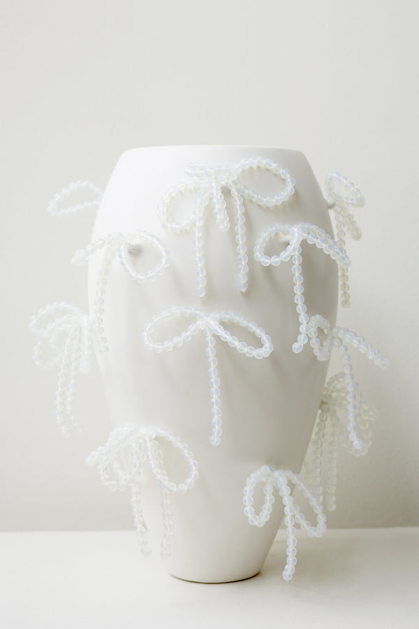 Power, Corruption, Lies - Large Vase In Matte White w/ Iridescent Opalite Bows