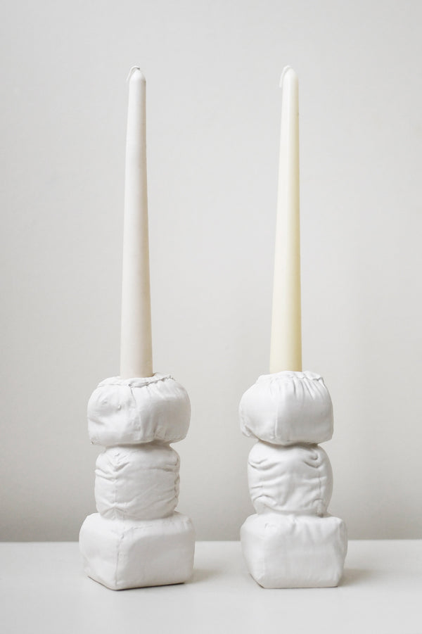 "Stuffed" - Set of 2 Candlesticks in Matte White