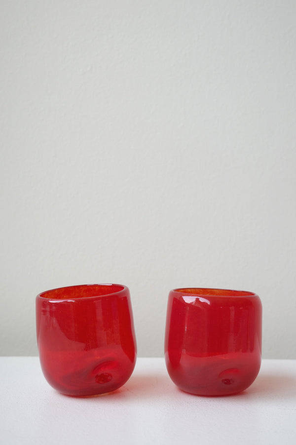 Thaw - Set of 2 Recycled Glass Dimple Cup in Red