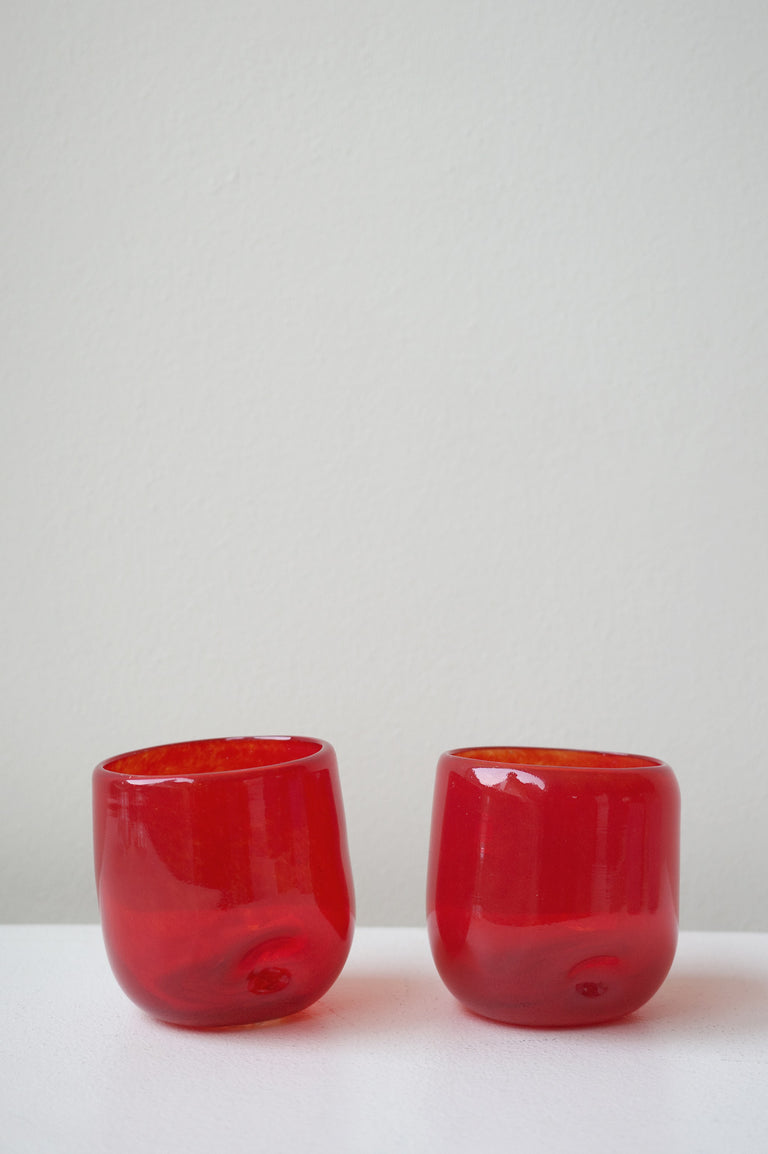 Thaw - Set of 2 Recycled Glass Dimple Cup in Red