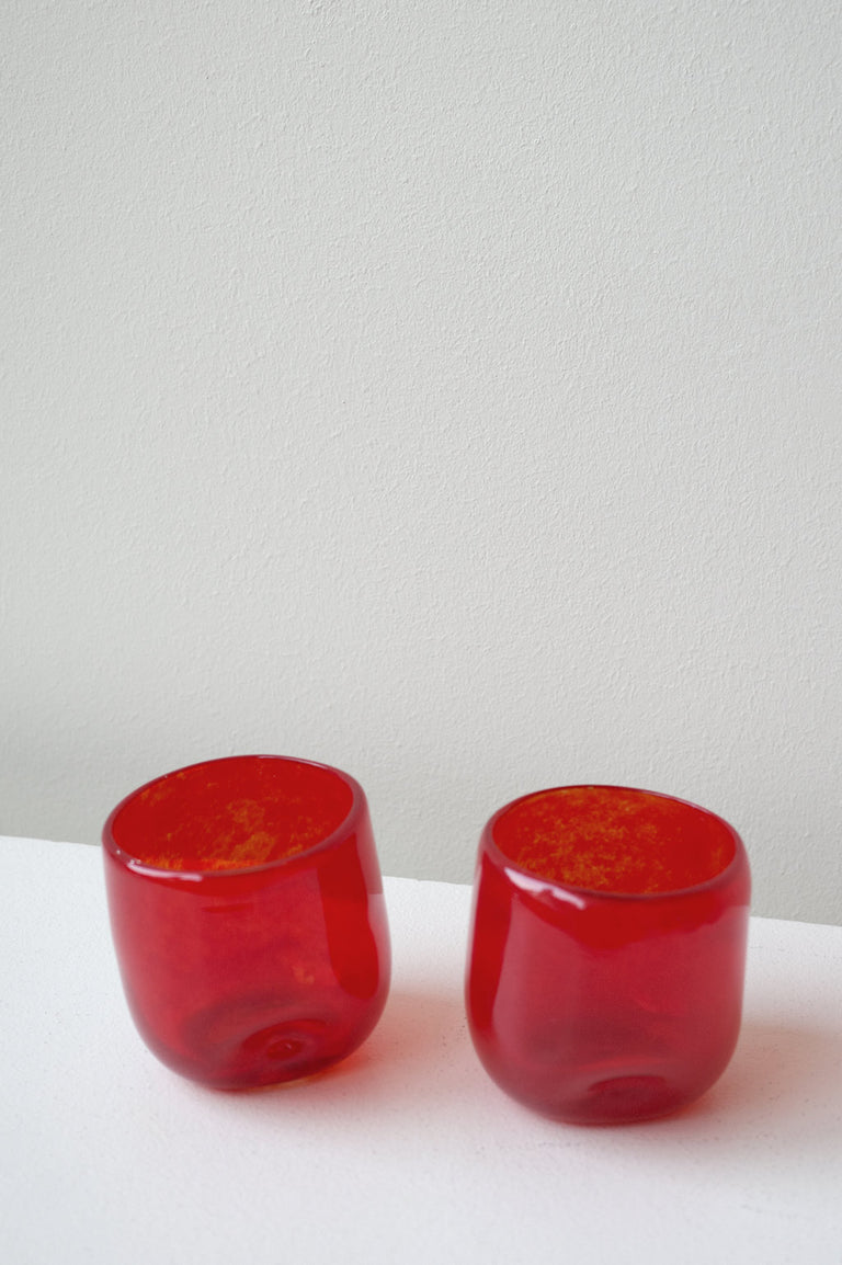 Thaw - Set of 2 Recycled Glass Dimple Cup in Red