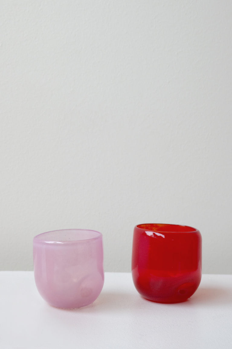 Thaw - Set of 2 Recycled Glass Dimple Cup in Red