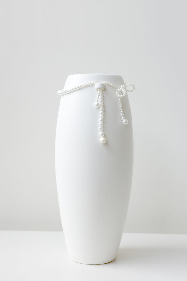 Where Time Thins - Medium Vase In Matte White w/ Faux Pearl