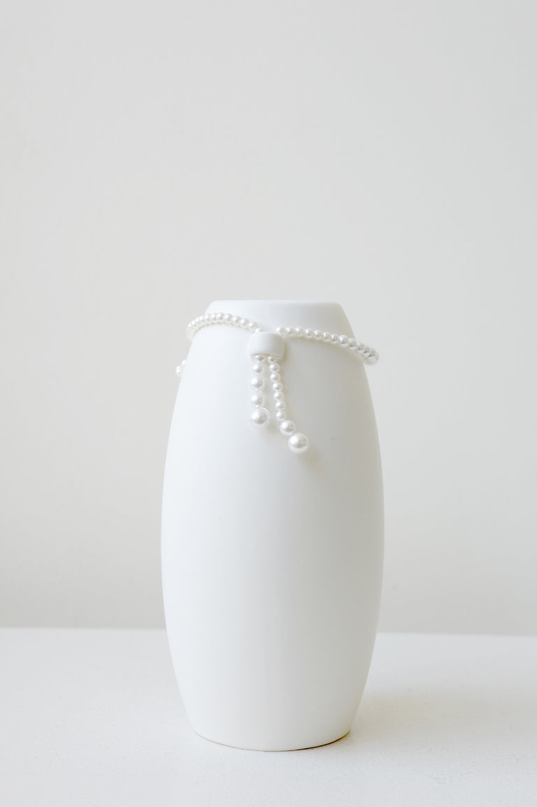 Where Time Thins - Small Vase In Matte White w/ Faux Pearl