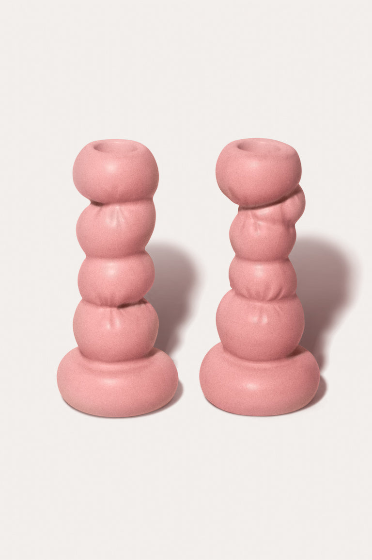 Misfits - Set of 2 Candlesticks in Matte Pink