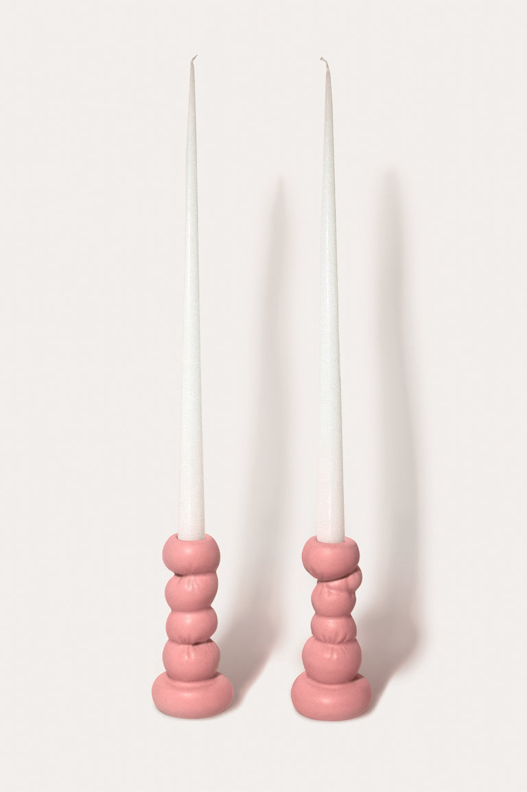Misfits - Set of 2 Candlesticks in Matte Pink