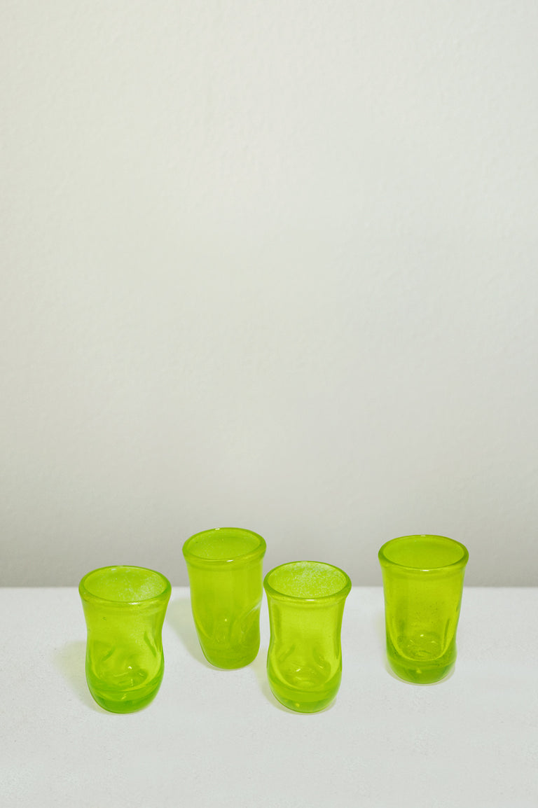 "Notsobig" Thaw - Set of 4 Recycled Tiny Glasses in Acid Green