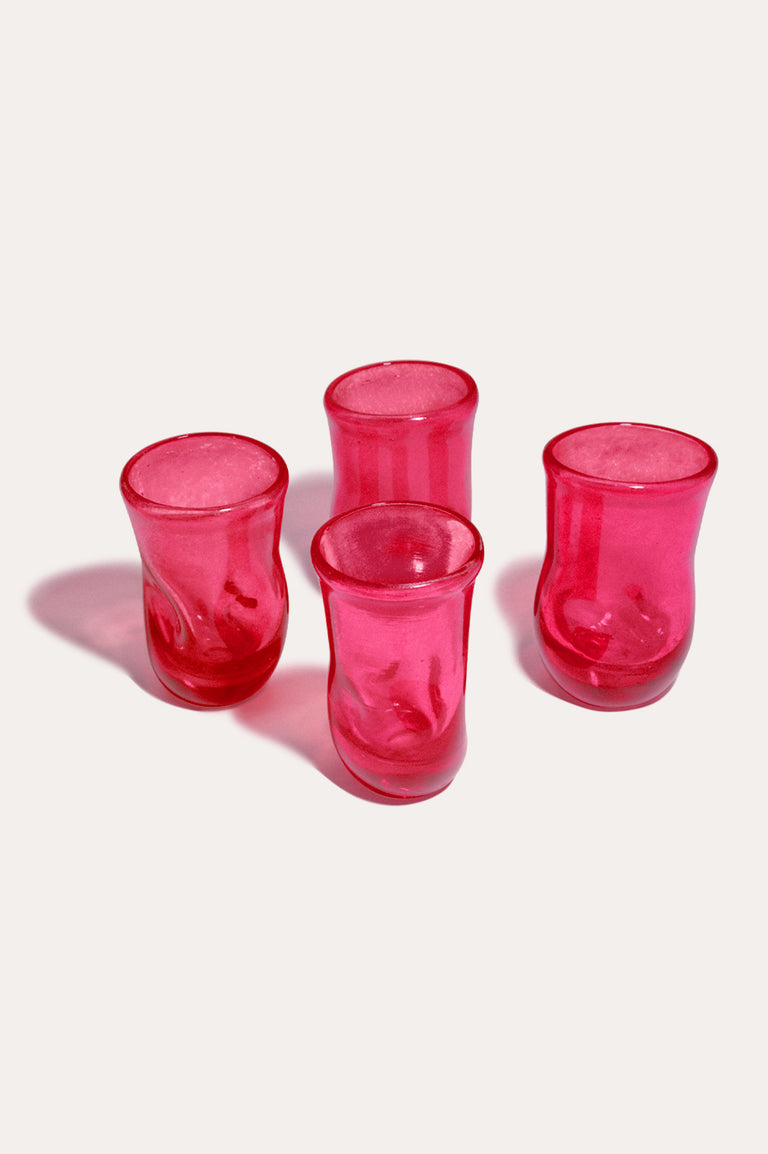 B98 - Set of 4 Recycled Tiny Glasses in Magenta