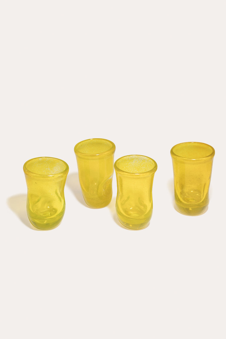 B98 - Set of 4 Recycled Tiny Glasses in Acid Yellow