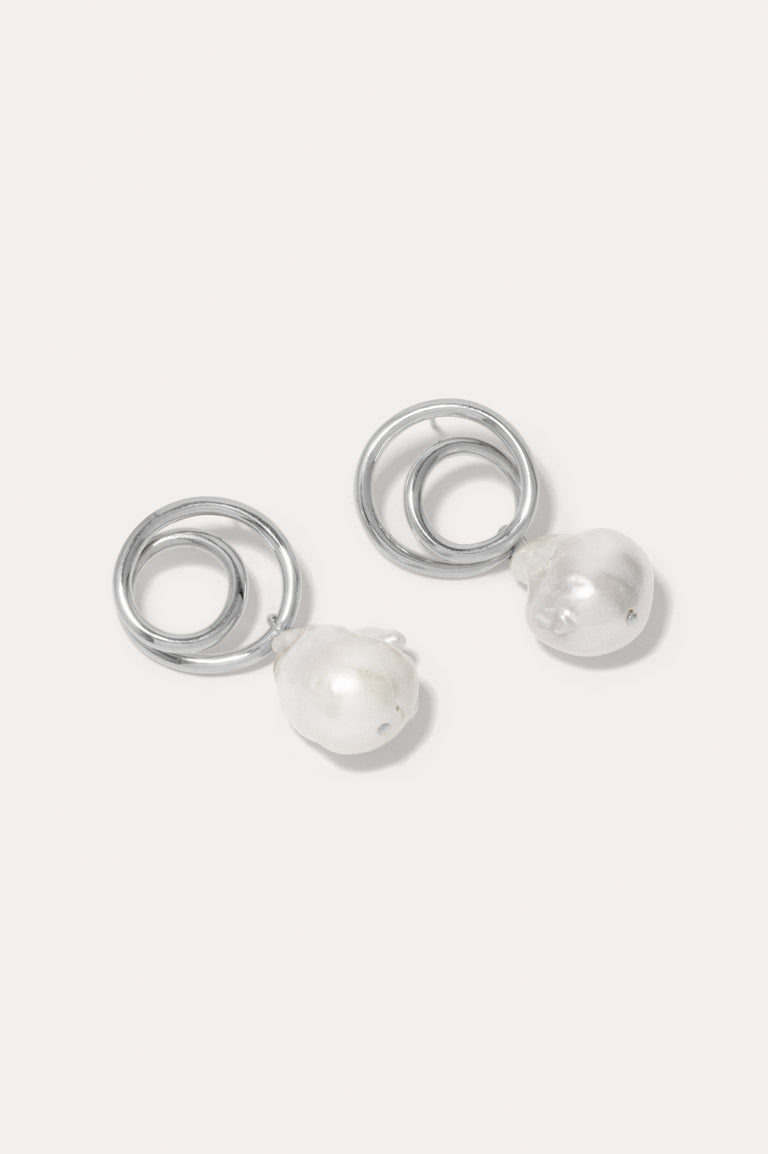 Coiling -  Baroque Pearl and Platinum Plated Earrings