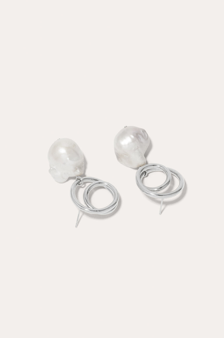 Coiling -  Baroque Pearl and Platinum Plated Earrings