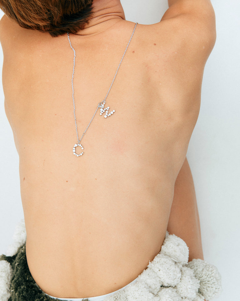 Glitchy L - Cubic Zirconia and Rhodium Plated Pendant