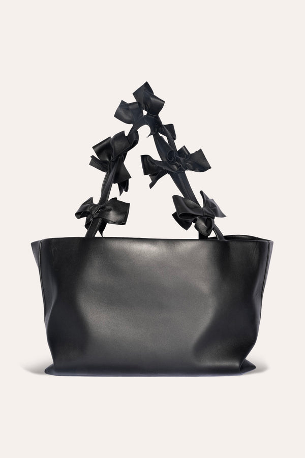Bows - Large Black Deadstock Leather Tote Bag w/ Bows