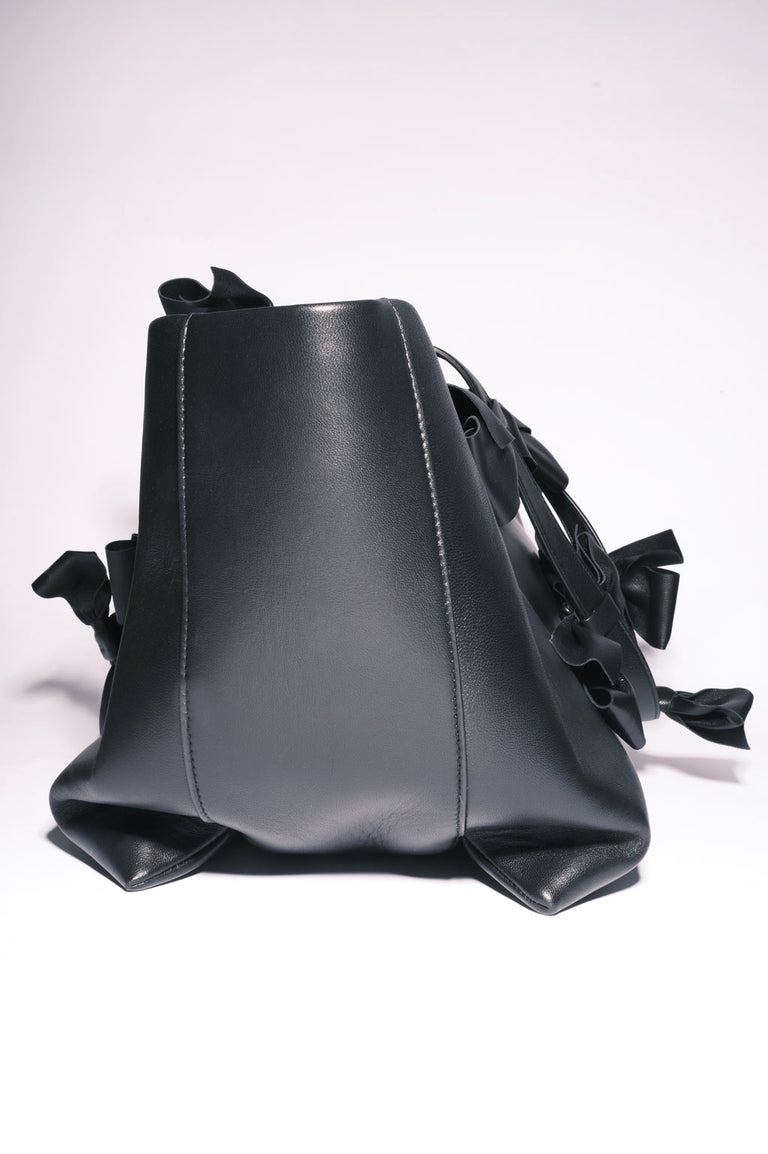 Bows - Large Black Deadstock Leather Tote Bag w/ Bows