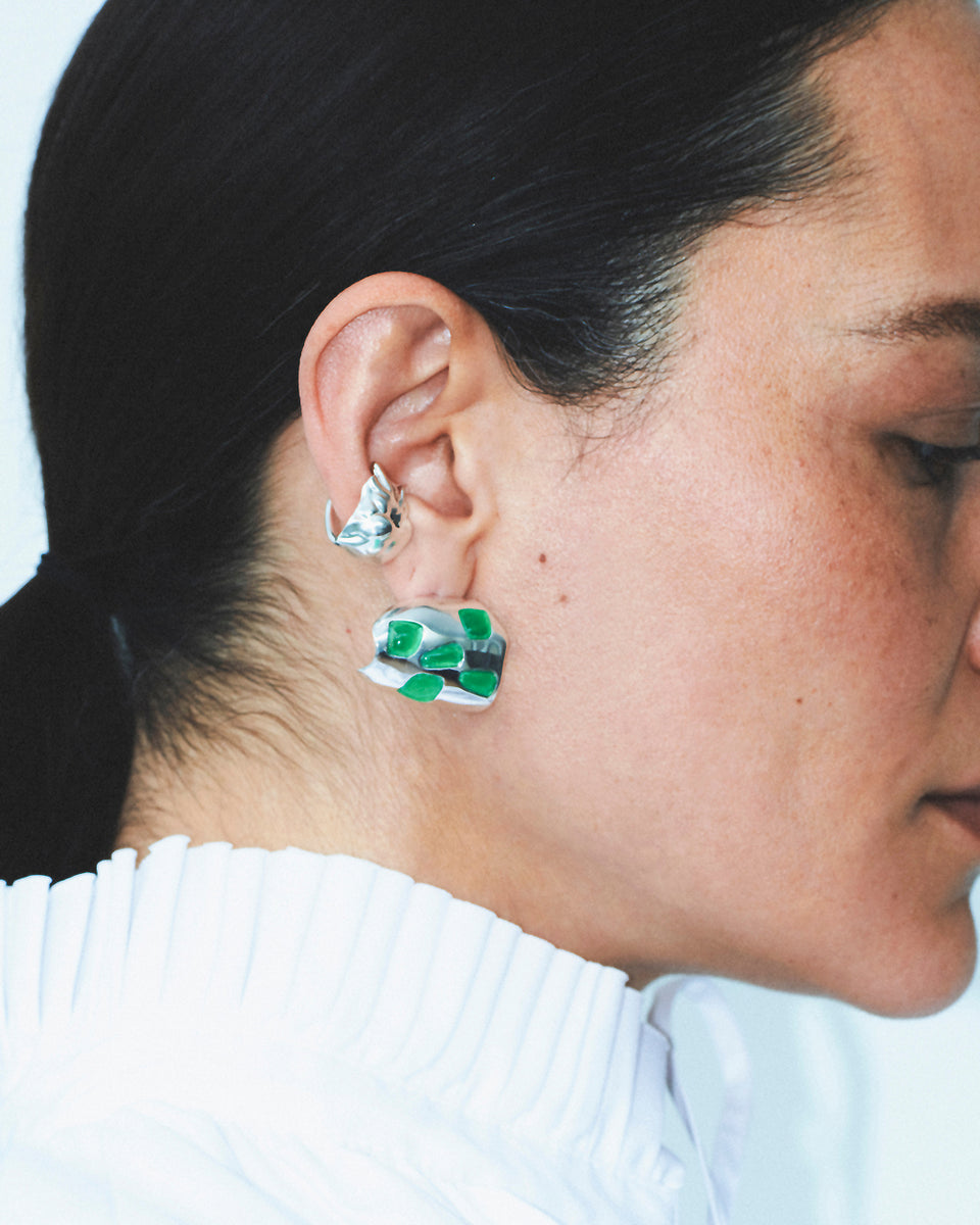 Cobblestones - Green Resin Stone and Silver Plated Earrings