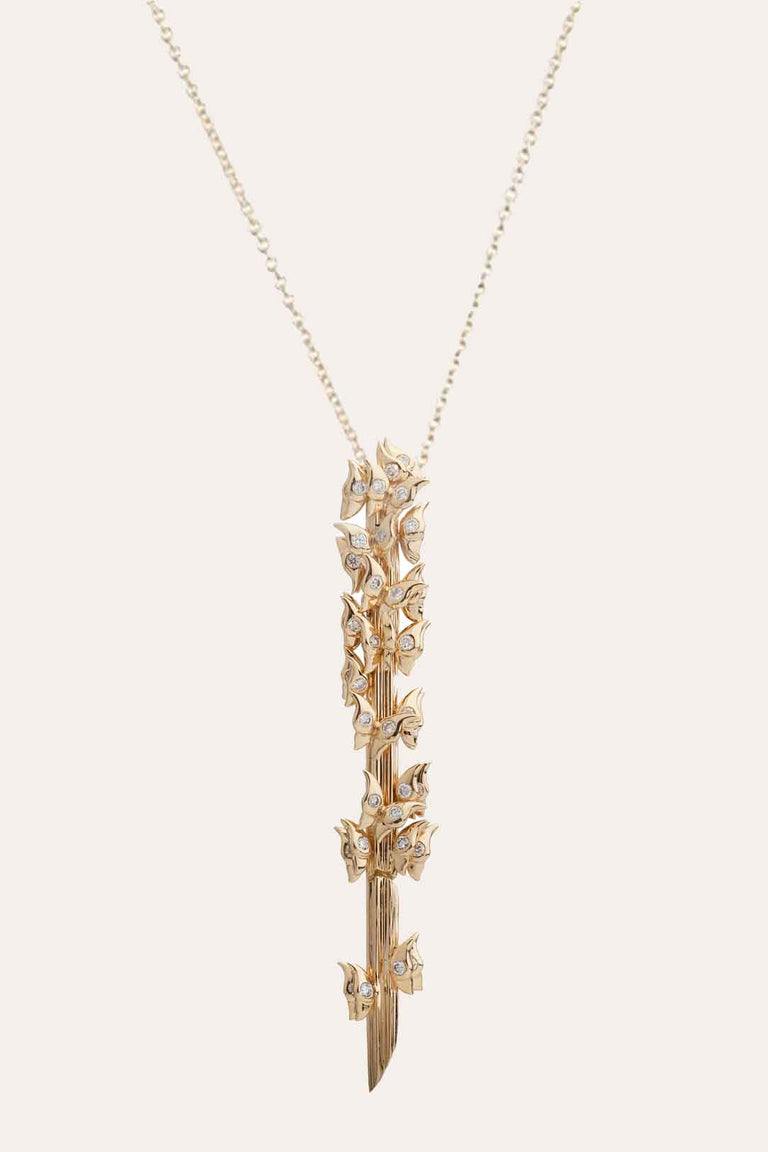 A Flight of Butterflies - 18 Carat Yellow Gold and 0.325ct Diamond Pendant