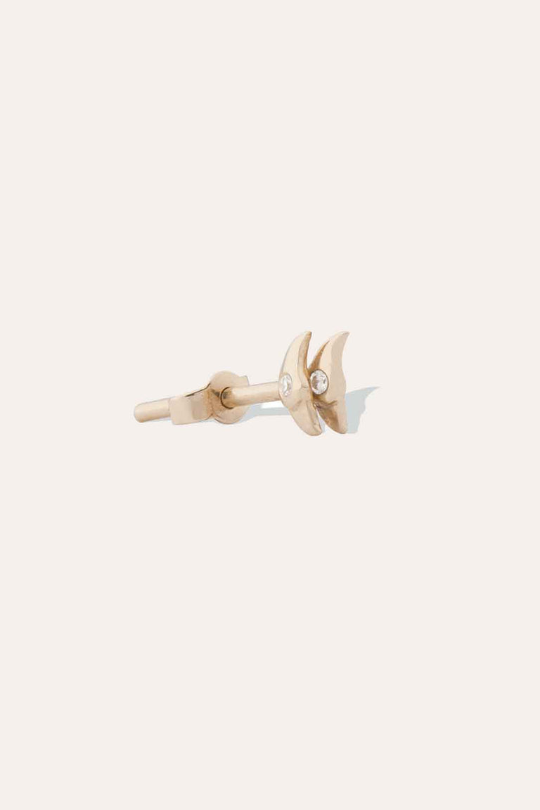 Dystopian Butterfly stud - 18 Carat Yellow Gold and Diamond Single Earring