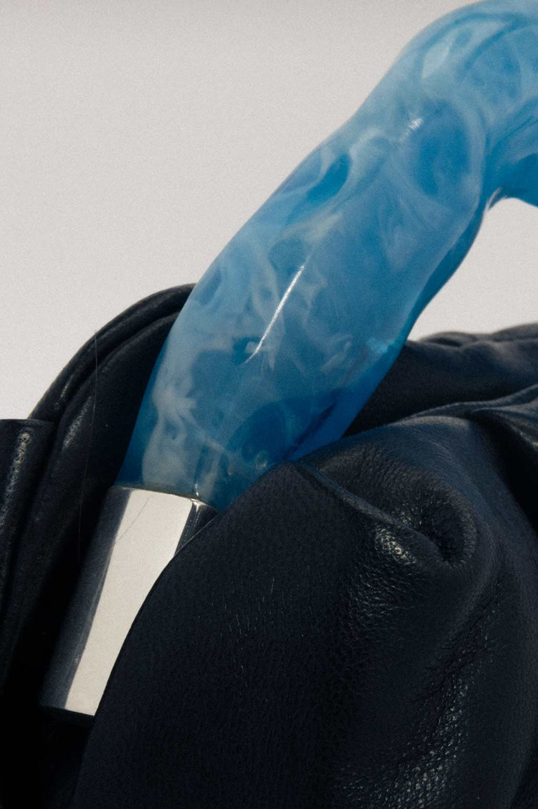 The Lunchbox - Blue Resin and Black Leather Clutch Bag