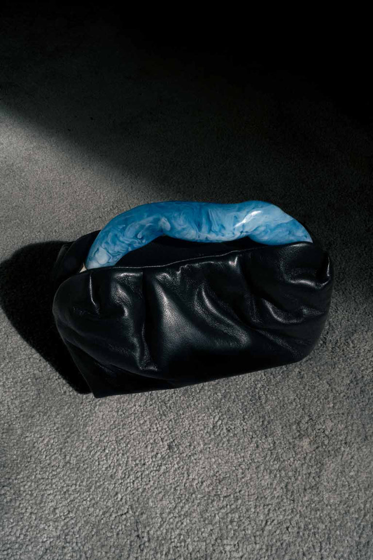 The Lunchbox - Blue Resin and Black Leather Clutch Bag