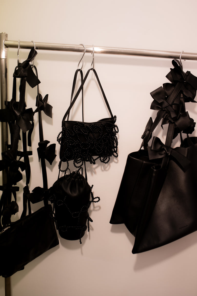 Bows - Large Black Deadstock Leather Tote Bag w/ Bows