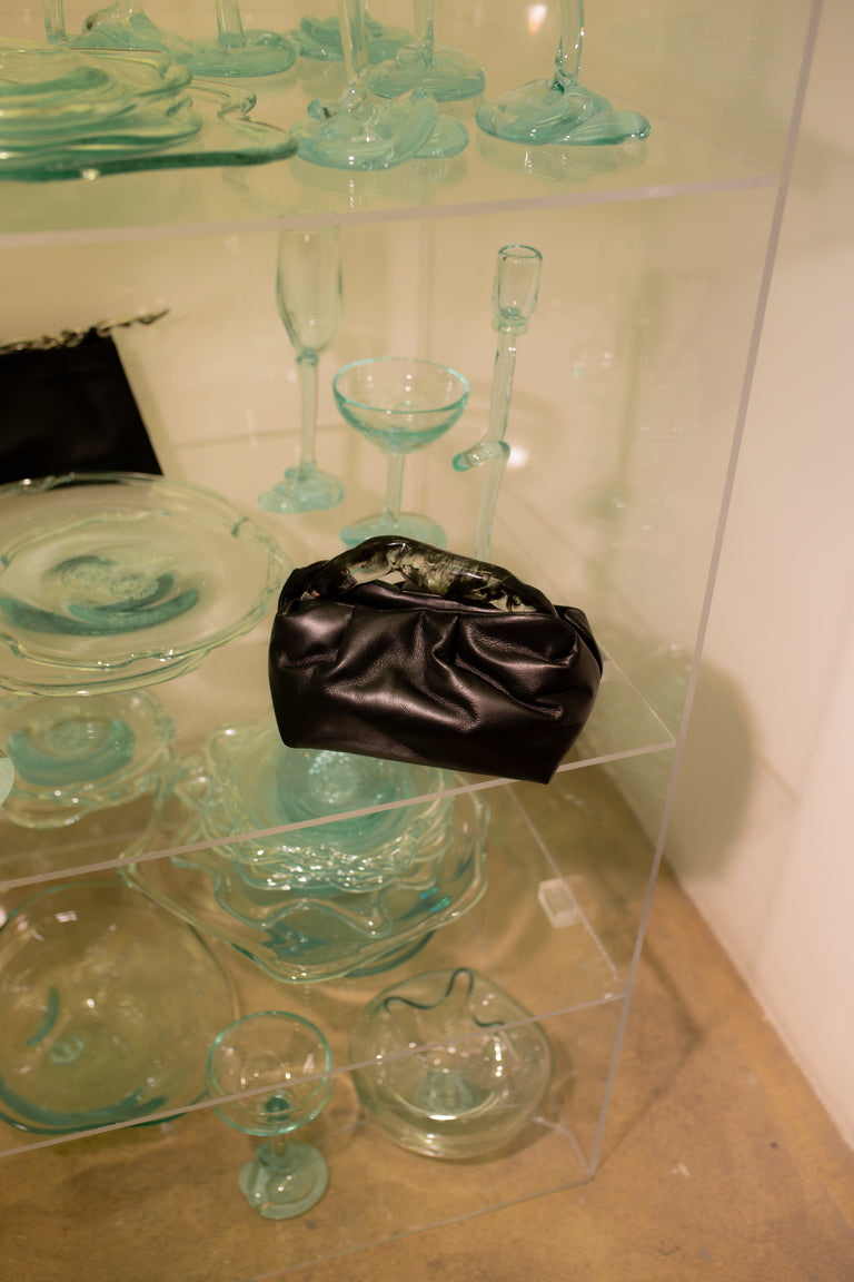 The Lunchbox - Smoky Quartz Resin and Black Leather Clutch Bag