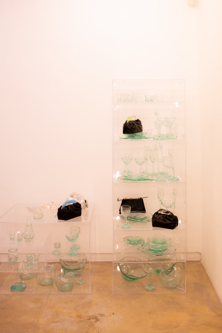 The Lunchbox - Smoky Quartz Resin and Black Leather Clutch Bag