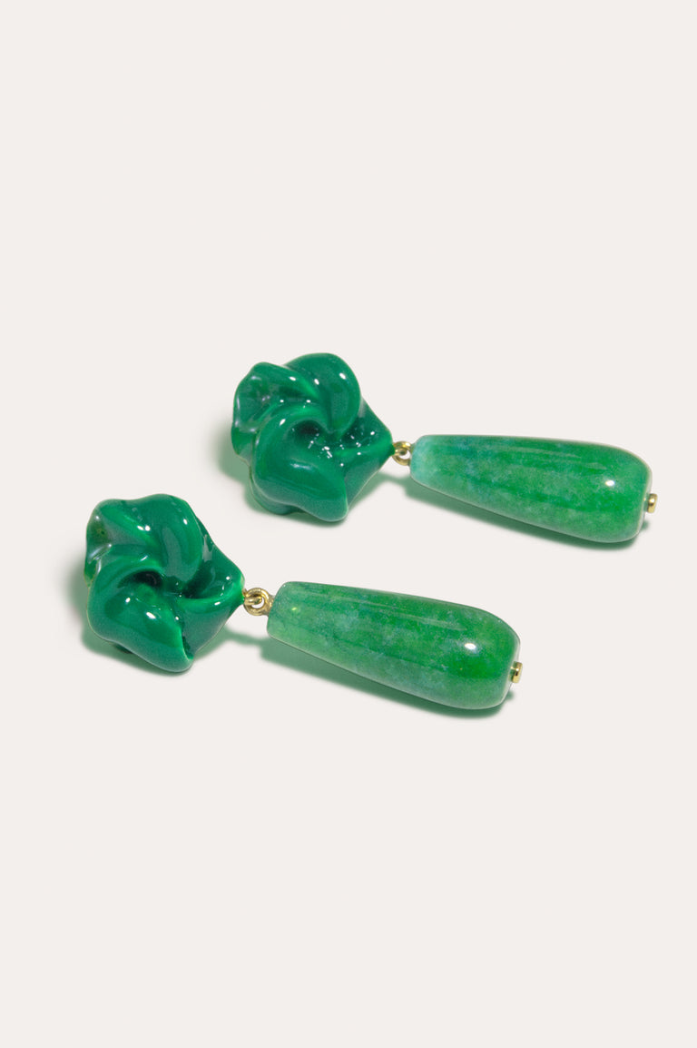 The Depths of Time - Green Chalcedony and Enamel Recycled Gold Vermeil Earrings