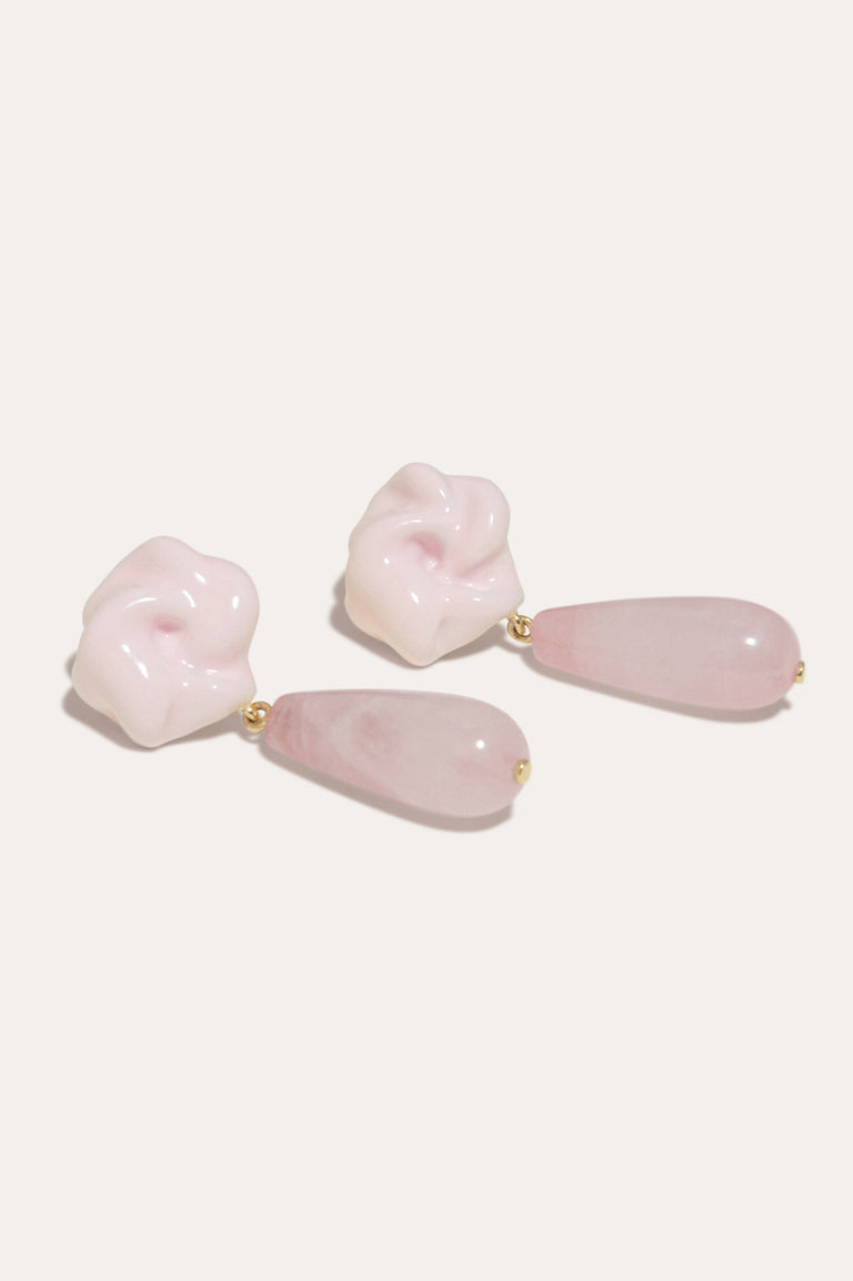 The Depths of Time - Rose Quartz and Enamel Recycled Gold Vermeil Earrings