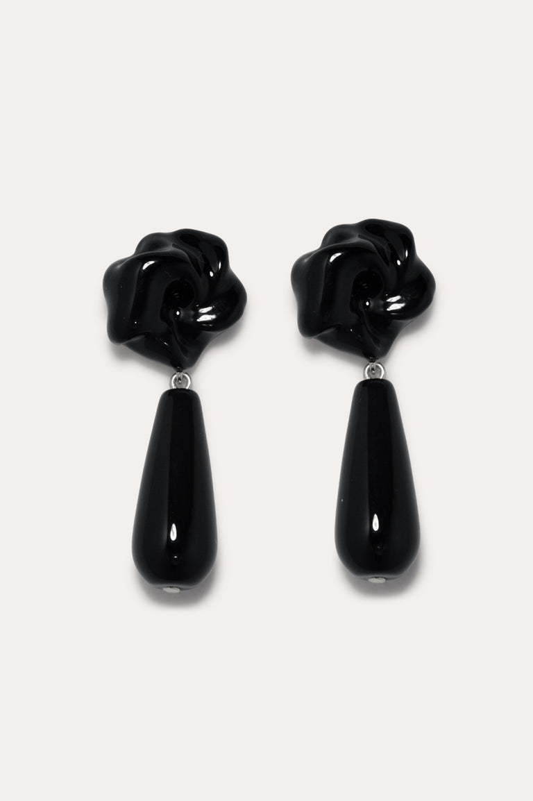 The Depths of Time - Black Onyx and Enamel Recycled Silver Earrings