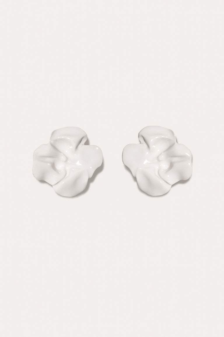 Meringue - White Enamel and Recycled Silver Earrings