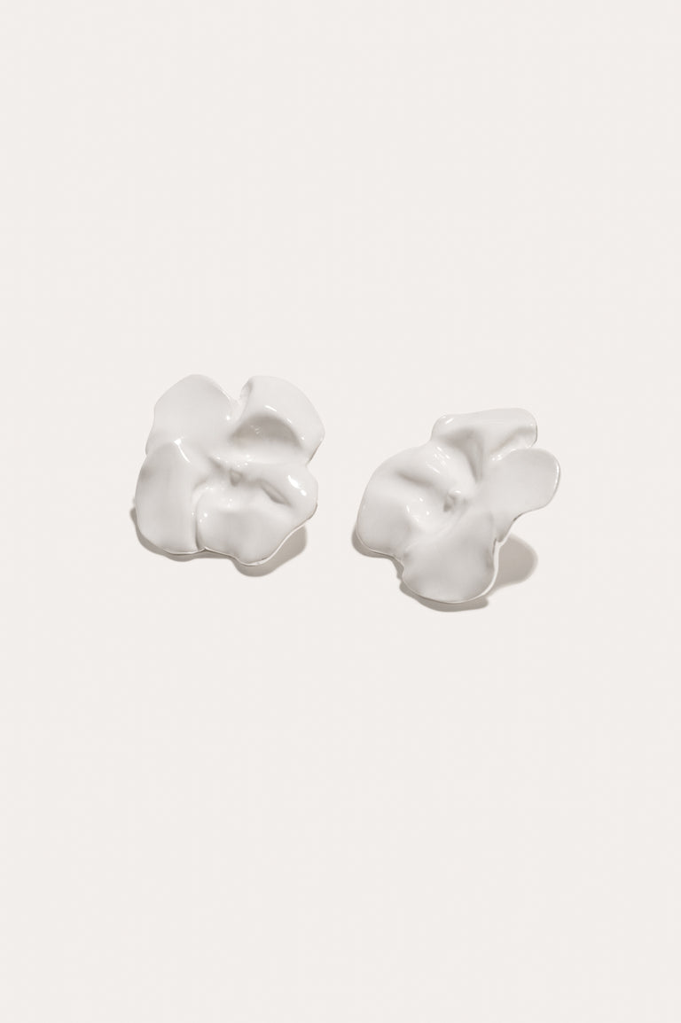 Meringue - White Enamel and Recycled Silver Earrings