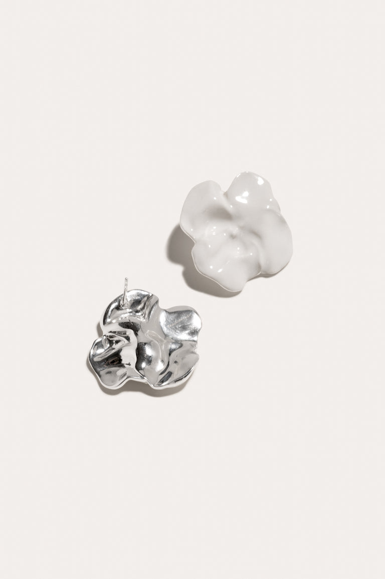Meringue - White Enamel and Recycled Silver Earrings