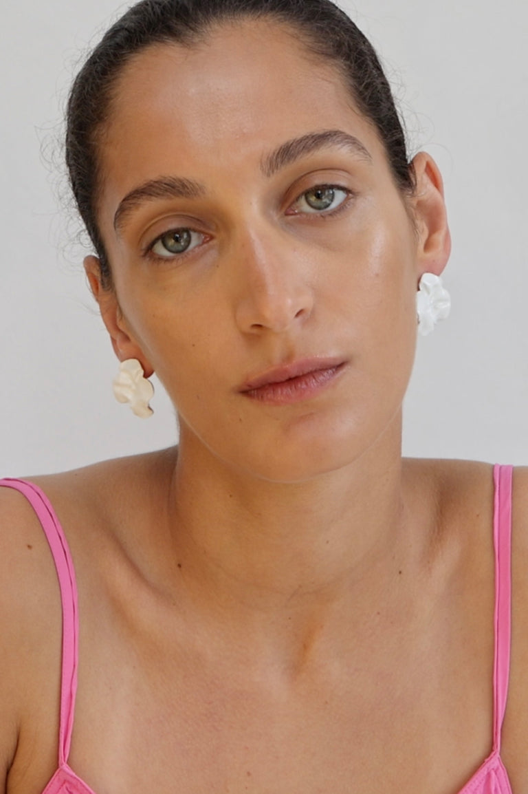 Meringue - White Enamel and Recycled Silver Earrings