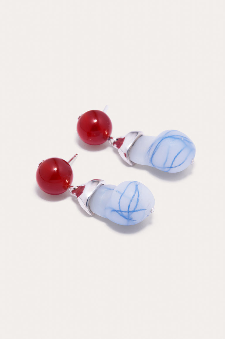 F64 - Blue Bio Resin and Red Lace Agate Recycled Silver Earrings