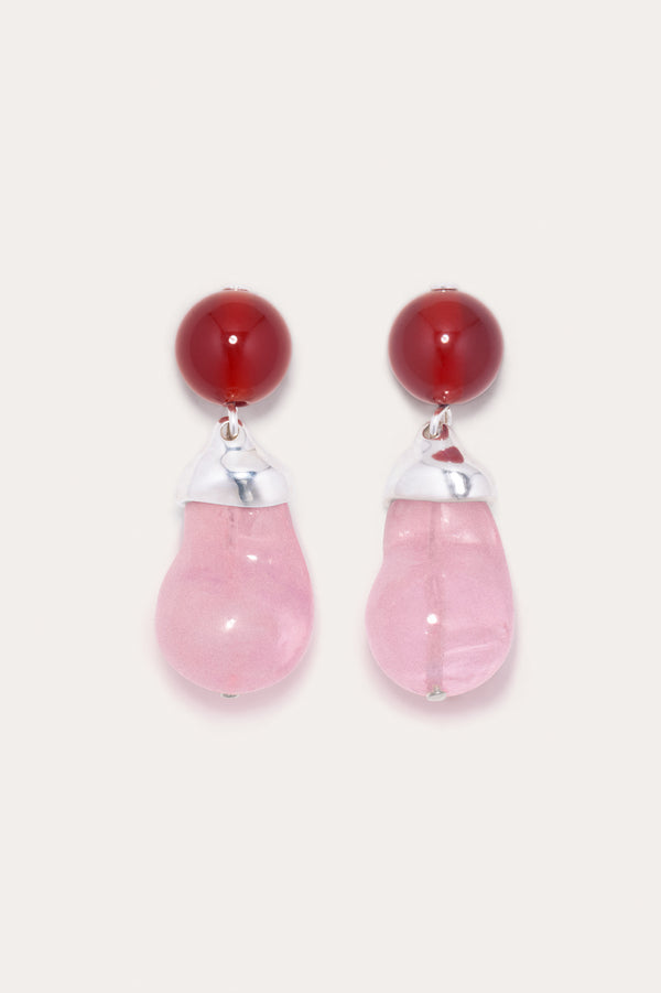 Beak - Pink Resin and Red Lace Agate Recycled Silver Earrings