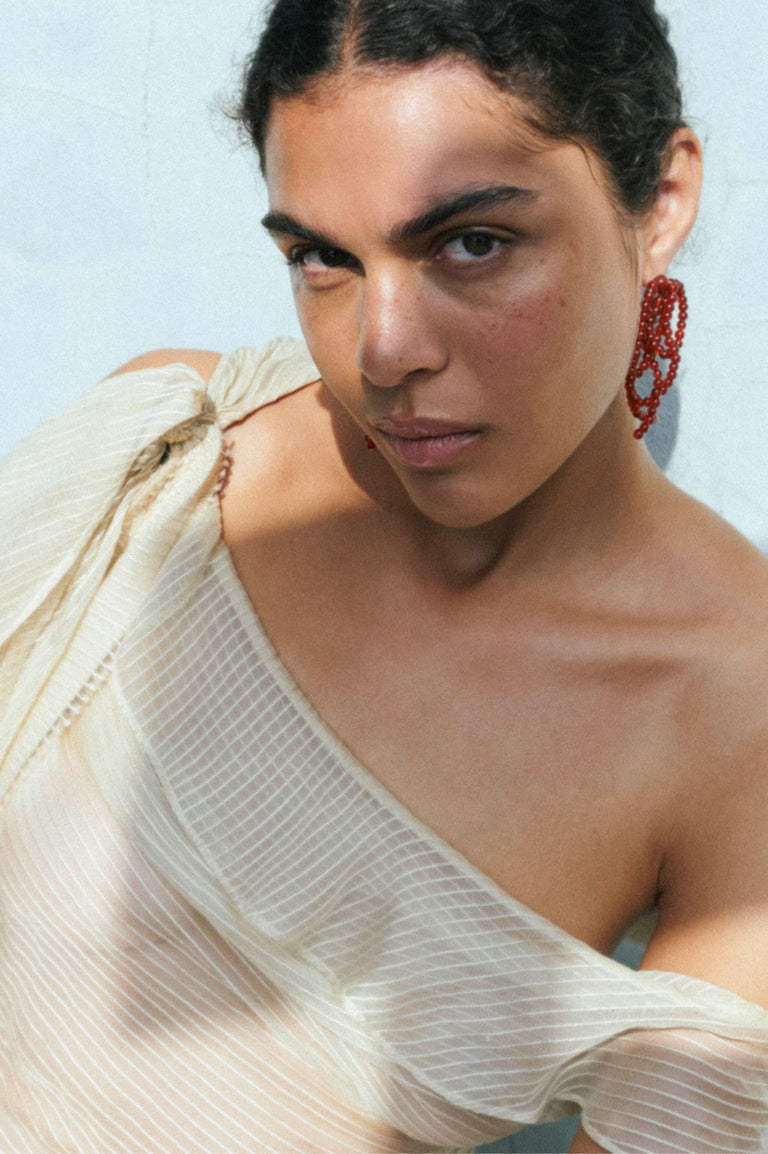 What a Tangled Web We Weave - Red Lace Agate and Recycled Silver Earrings
