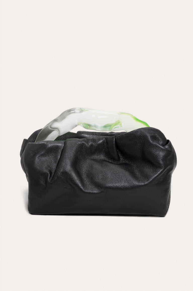 The Lunchbox - Lime Resin and Black Leather Clutch Bag