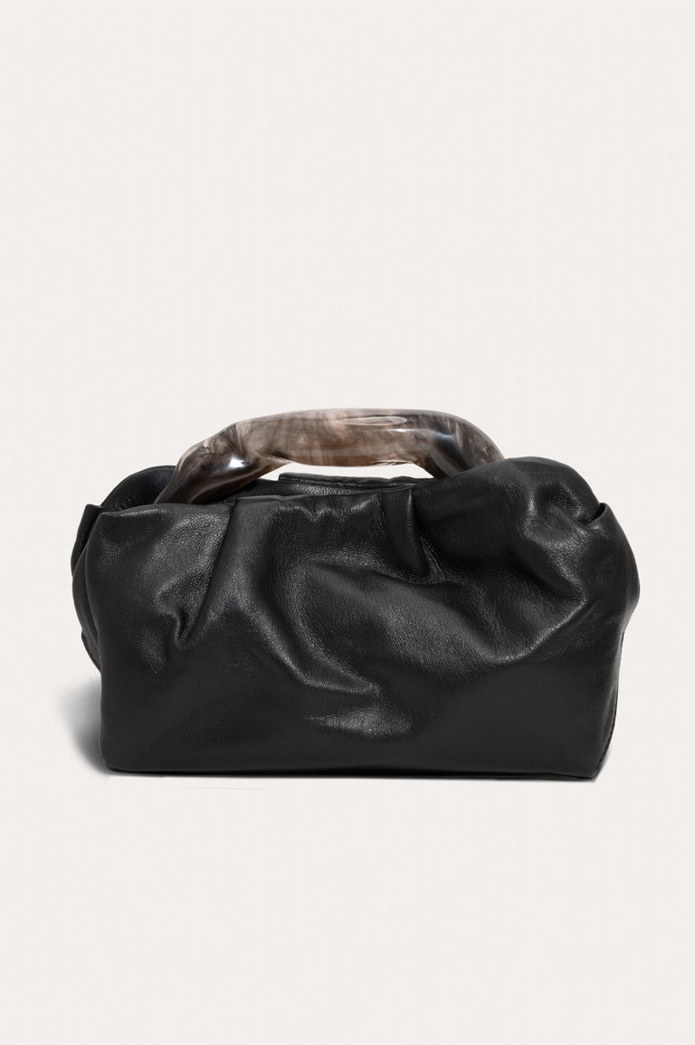 The Lunchbox - Smoky Quartz Resin and Black Leather Clutch Bag