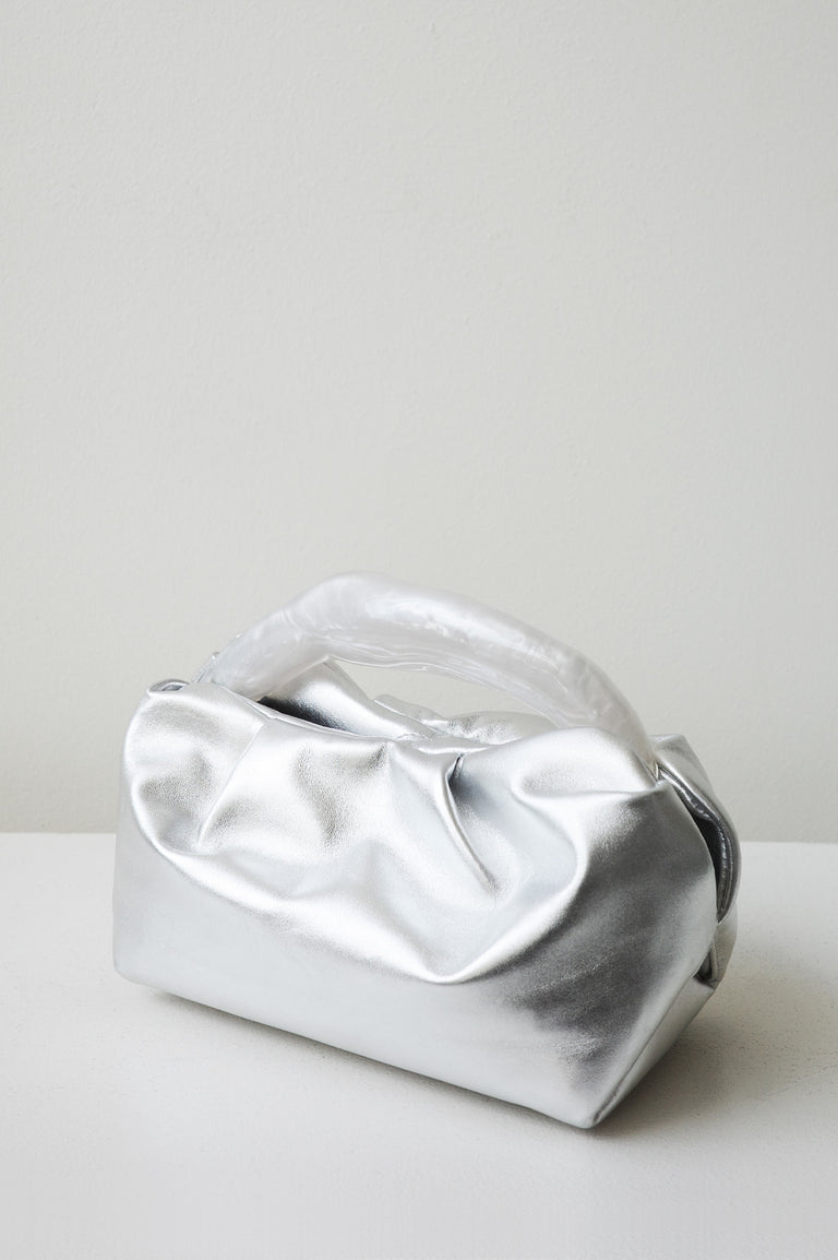 The Lunchbox - Pearlescent White Resin and Silver Leather Clutch Bag