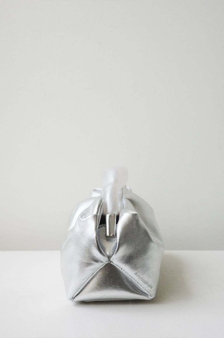 The Lunchbox - Pearlescent White Resin and Silver Leather Clutch Bag